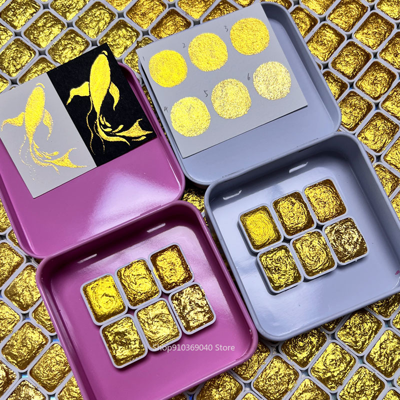 金色の真珠光沢のある顔料,手作りの水彩パッケージ,ポータブル - Watercolor Paint Set Solid Pigment のレビューと価格