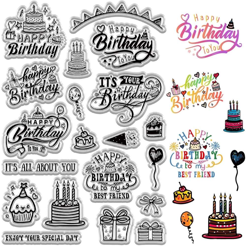 ハッピーバースデークリアスタンプカード作成用祝福言葉透明ゴム - Clear Silicone Stamps For Card Making のレビューと価格